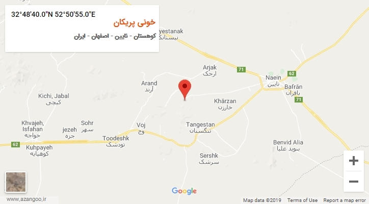 روستای خونی پریکان بر روی نقشه