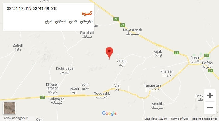 روستای کسوه بر روی نقشه
