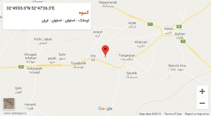روستای کسوه بر روی نقشه