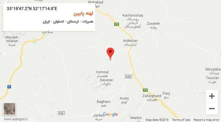 روستای لهنه پایین بر روی نقشه