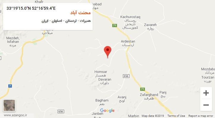 روستای محنت آباد بر روی نقشه