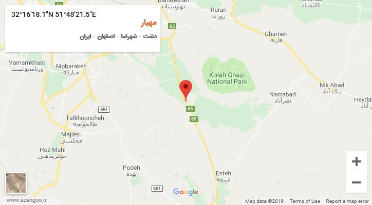 روستای مهیار بر روی نقشه