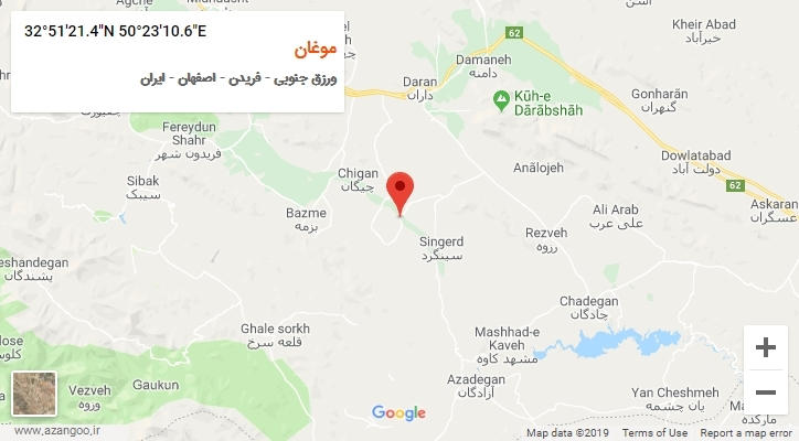 روستای موغان بر روی نقشه