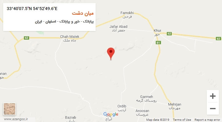 روستای میان دشت بر روی نقشه