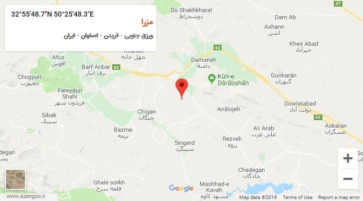 روستای مزرا بر روی نقشه
