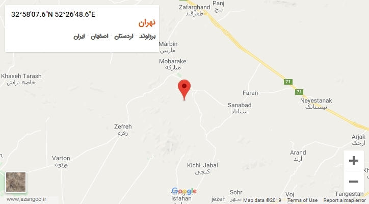 روستای نهران بر روی نقشه