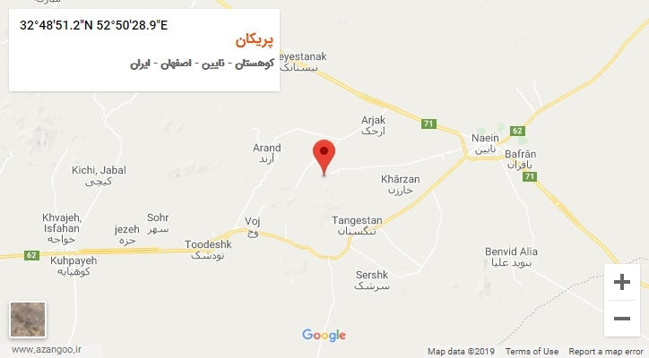 روستای پریکان بر روی نقشه