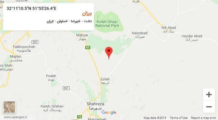 روستای پرزان بر روی نقشه