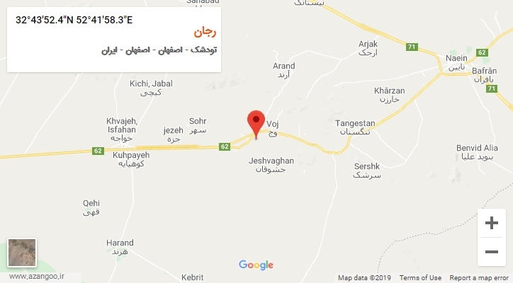 روستای رجان بر روی نقشه