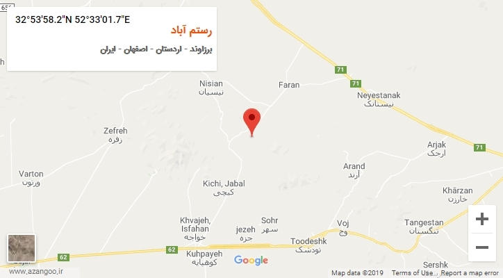 روستای رستم آباد بر روی نقشه