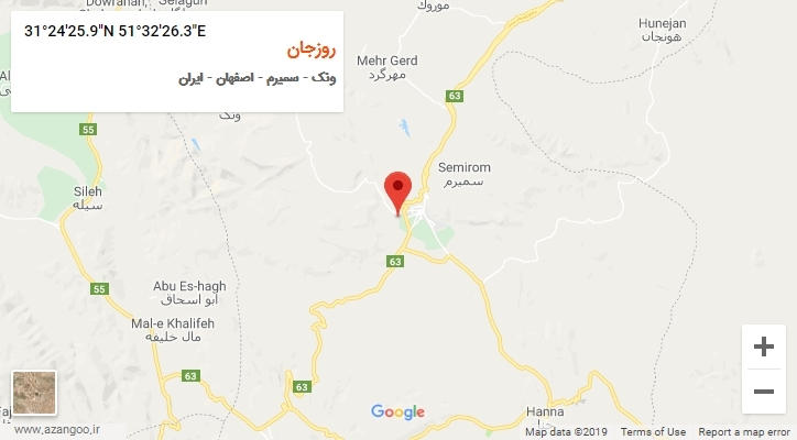 روستای روزجان بر روی نقشه