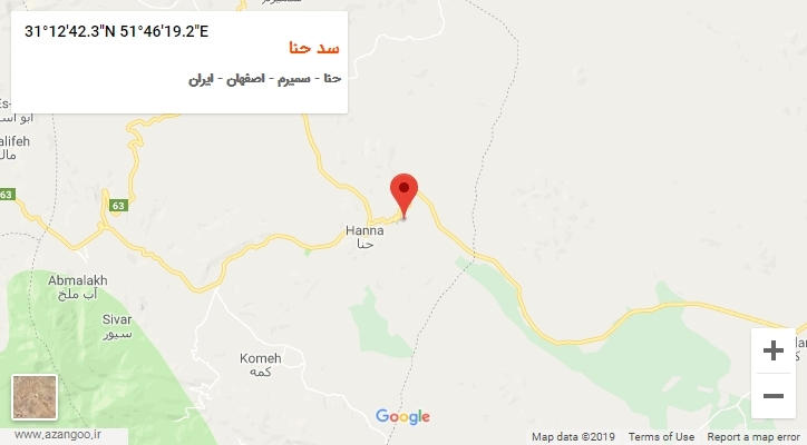 روستای سد حنا بر روی نقشه