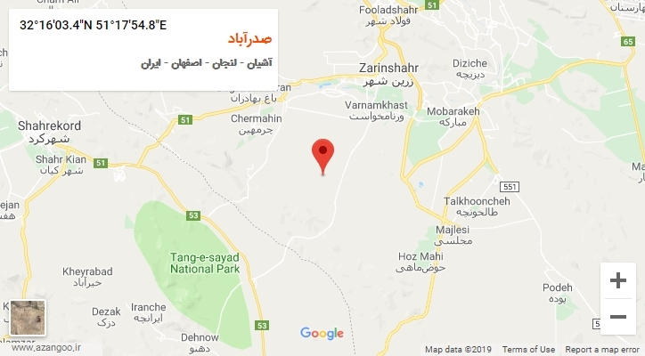 روستای صدرآباد بر روی نقشه