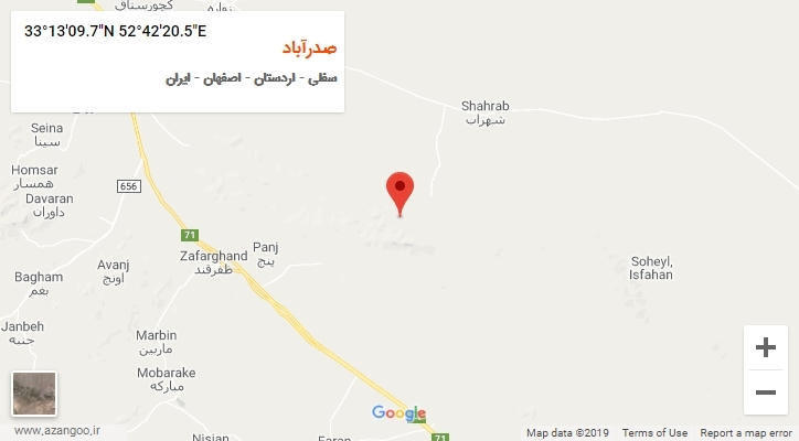 روستای صدرآباد بر روی نقشه
