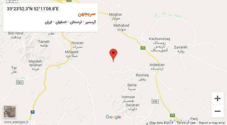 روستای سریجهن بر روی نقشه