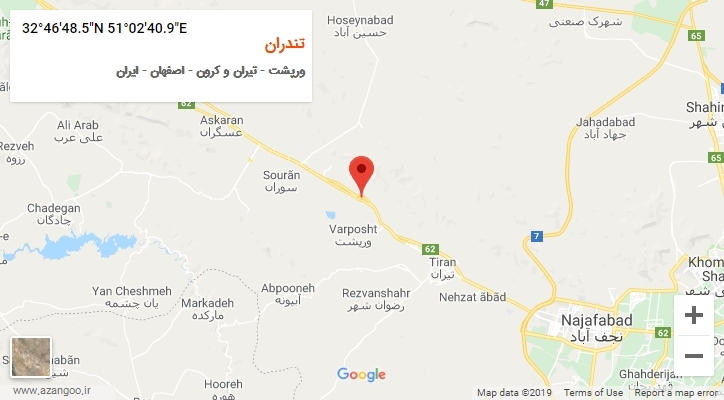 روستای تندران بر روی نقشه