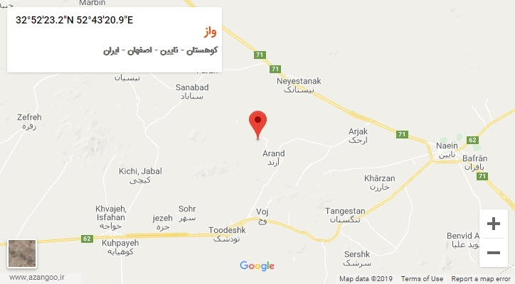 روستای واز بر روی نقشه