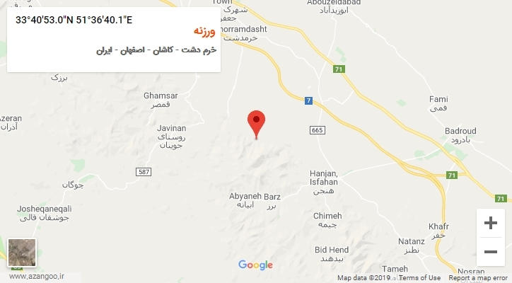 روستای ورزنه بر روی نقشه