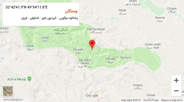 روستای وستگان بر روی نقشه