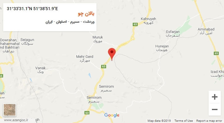 روستای یالان چو بر روی نقشه