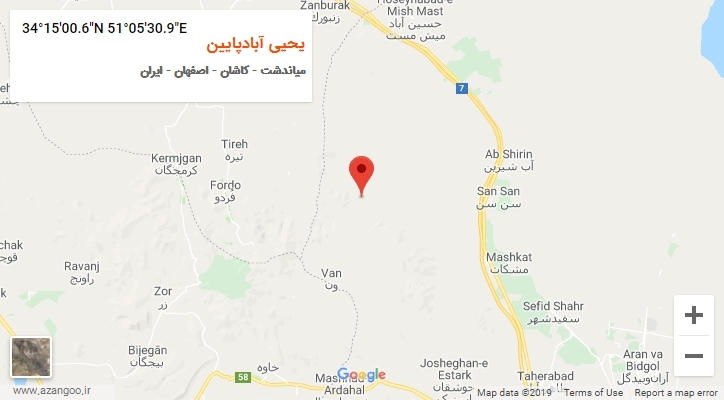 روستای یحیی آبادپایین بر روی نقشه