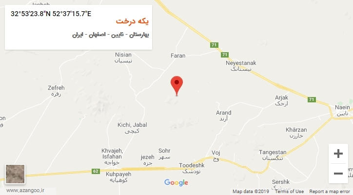 روستای یکه درخت بر روی نقشه