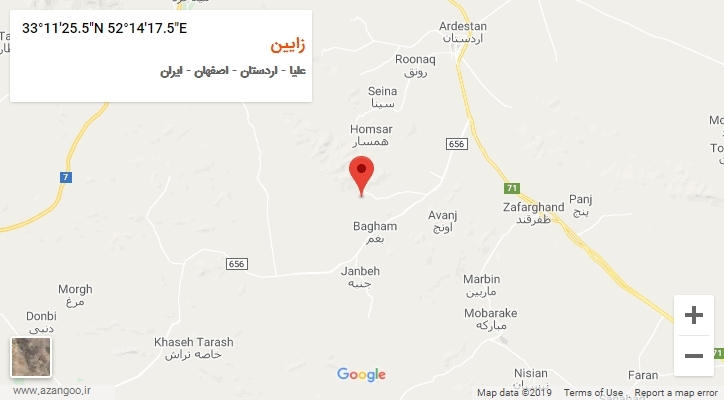 روستای زایین بر روی نقشه