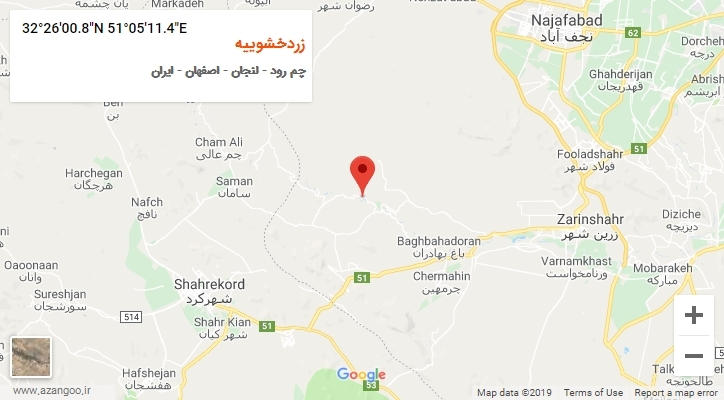 روستای زردخشوییه بر روی نقشه