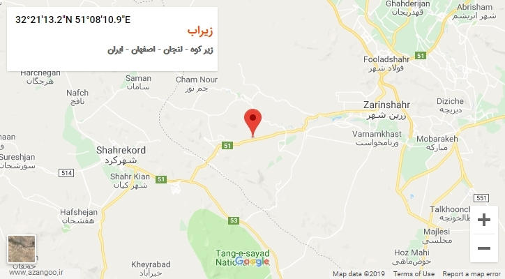 روستای زیراب بر روی نقشه