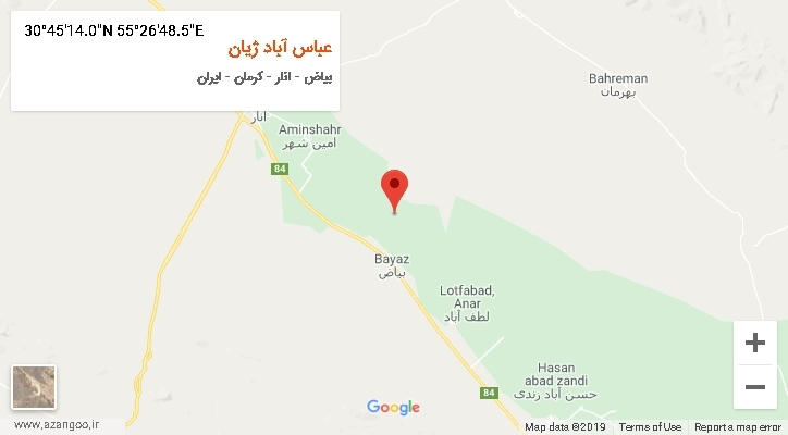 روستای عباس آباد ژیان بر روی نقشه
