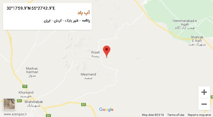 روستای آب باد بر روی نقشه
