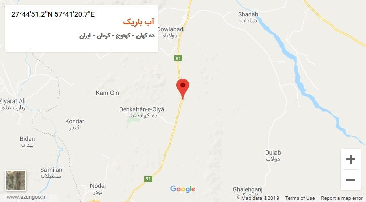روستای آب باریک بر روی نقشه