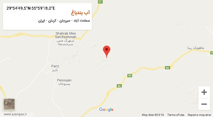 روستای آب بندباغ بر روی نقشه