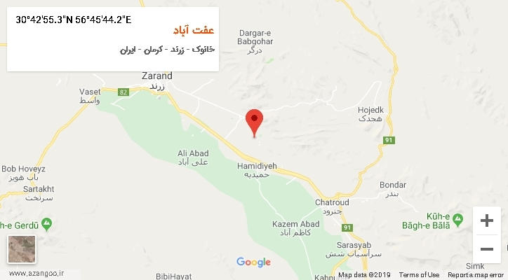 روستای عفت آباد بر روی نقشه