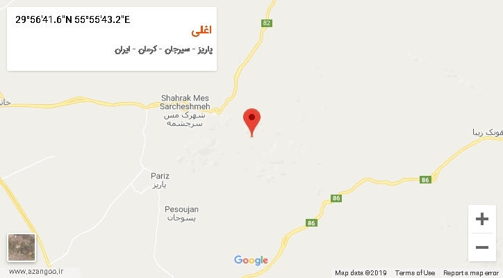 روستای اغلی بر روی نقشه