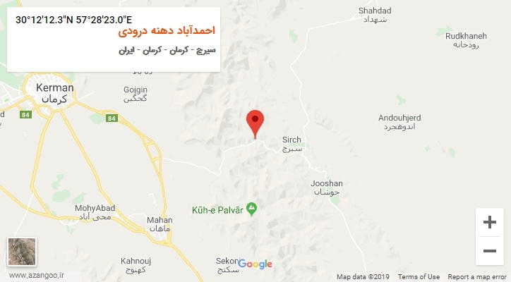 روستای احمدآباد دهنه درودی بر روی نقشه