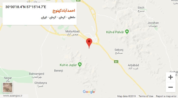 روستای احمدآبادکهنوج بر روی نقشه