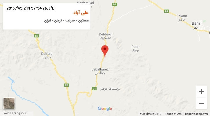 روستای علی آباد بر روی نقشه