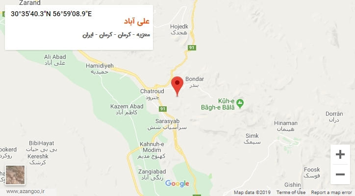 روستای علی آباد بر روی نقشه