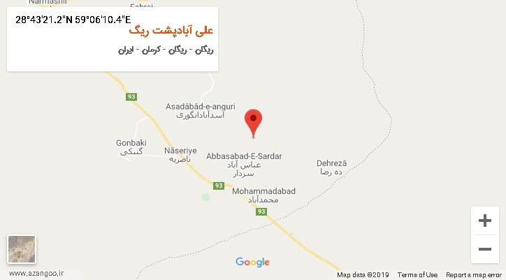 روستای علی آبادپشت ریگ بر روی نقشه