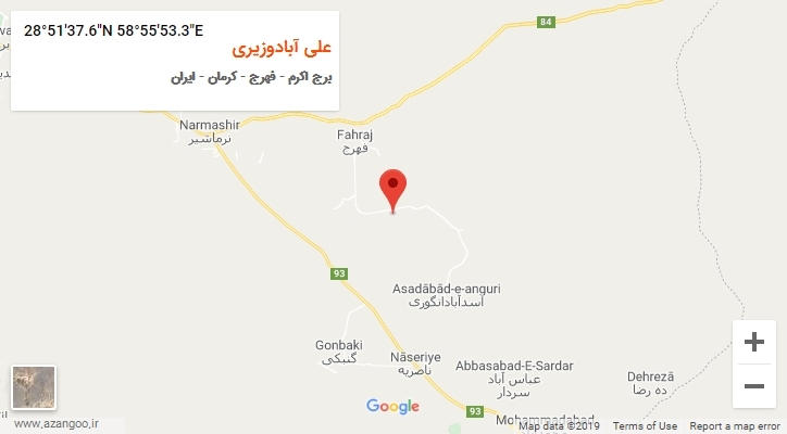 روستای علی آبادوزیری بر روی نقشه