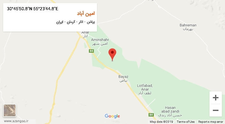 روستای امین آباد بر روی نقشه