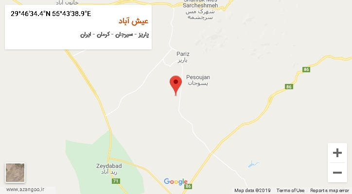 روستای عیش آباد بر روی نقشه
