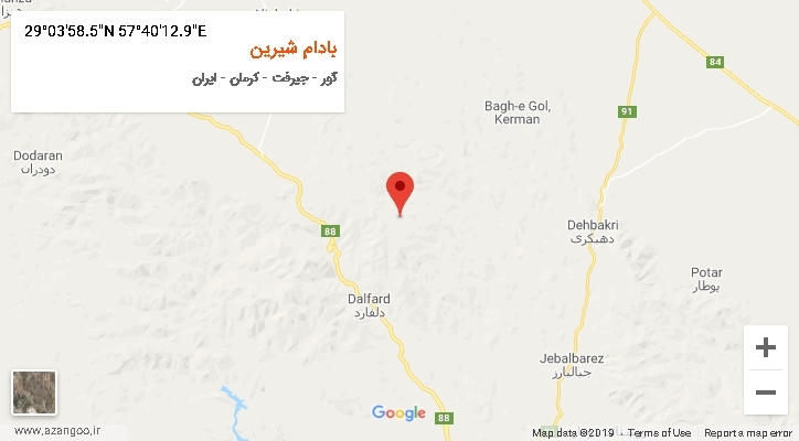 روستای بادام شیرین بر روی نقشه