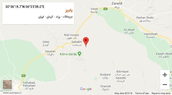 روستای بادیز بر روی نقشه