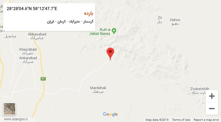 روستای بارده بر روی نقشه