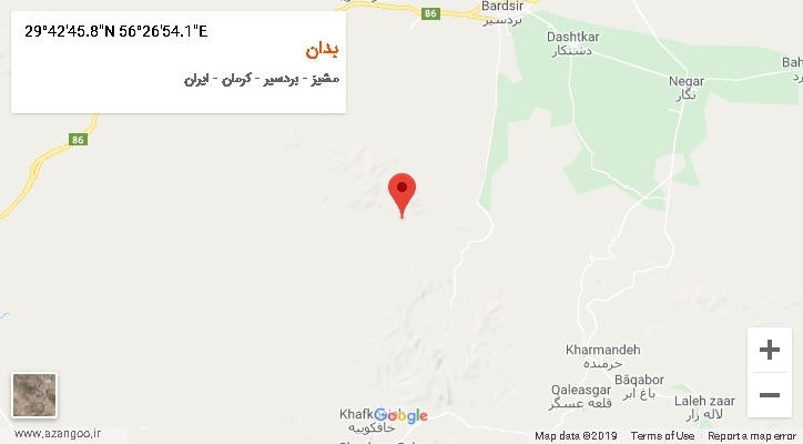 روستای بدان بر روی نقشه