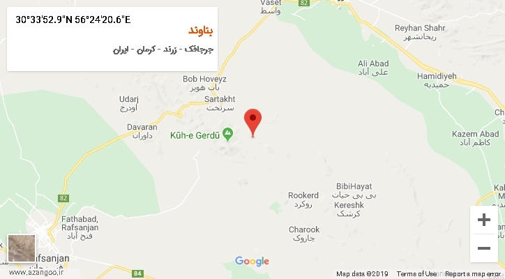 روستای بناوند بر روی نقشه