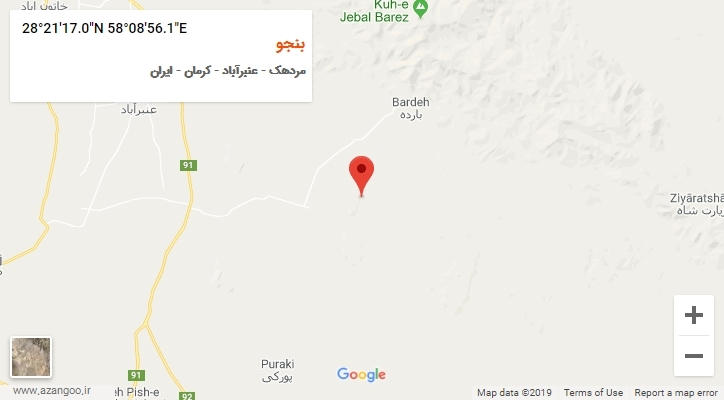 روستای بنجو بر روی نقشه