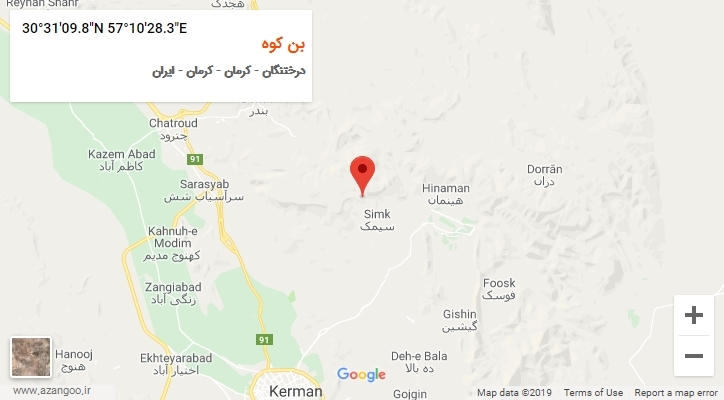 روستای بن کوه بر روی نقشه
